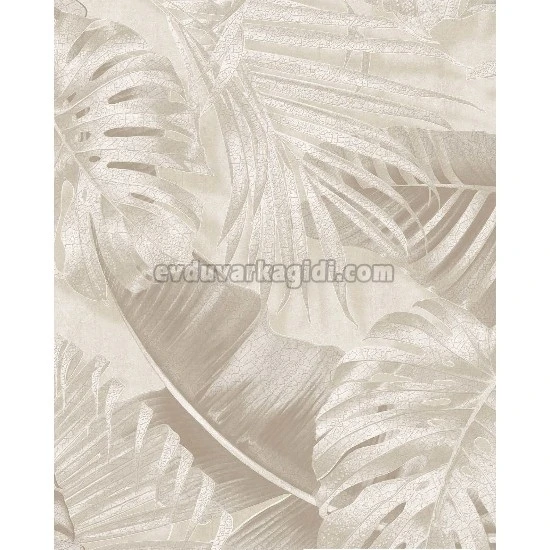 Duka Natura Kırık Beyaz Üzerine Bej Krem Tropikal Yapraklar Desenli 22860-1 Duvar Kağıdı 10.60 M²