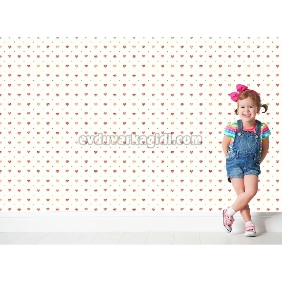 Adawall Ada Kids Açık Sarı Renkli Kalp Desenli 8905-1 Duvar Kağıdı 10 M²